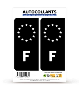 Autocollant plaque immatriculation F France - Identifiant Européen Noir et Blanc