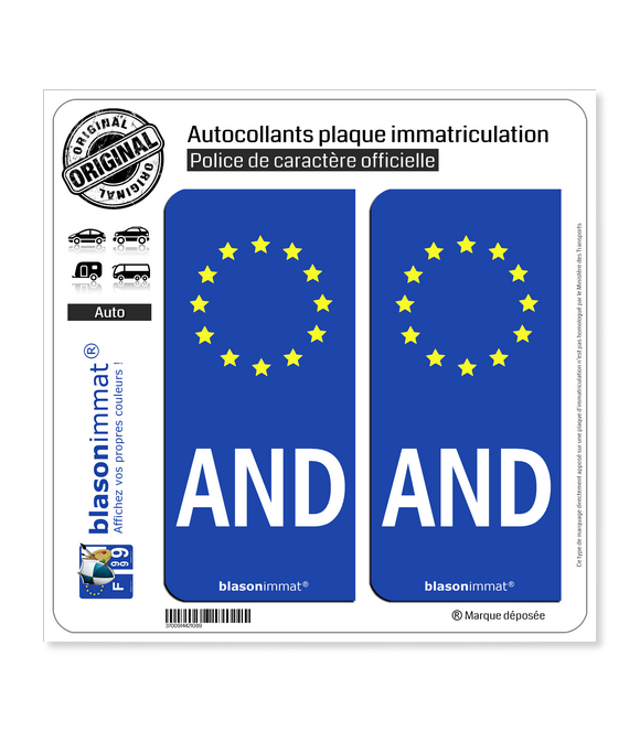 AND Andorre - Identifiant Européen | Autocollant plaque immatriculation
