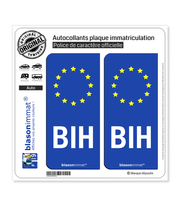 BIH Bosnie-Herzégovine - Identifiant Européen | Autocollant plaque immatriculation