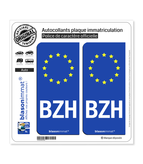 BZH Breizh - Identifiant Européen | Autocollant plaque immatriculation