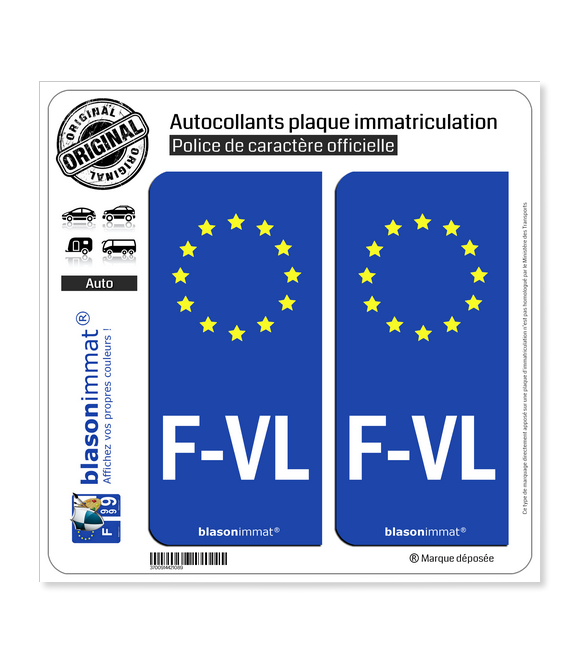 F-VL Flandre Française - Identifiant Européen | Autocollant plaque immatriculation