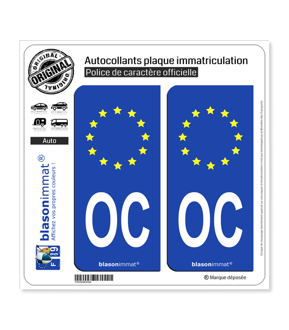 OC Occitanie - Identifiant Européen | Autocollant plaque immatriculation