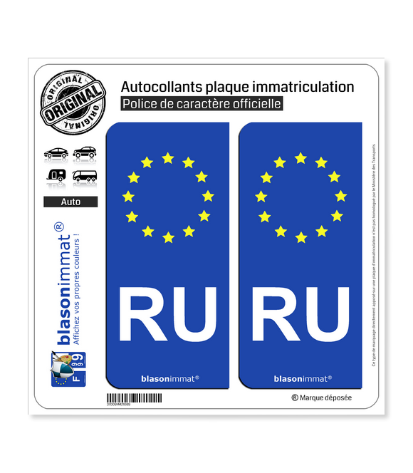 RU Russie - Identifiant Européen | Autocollant plaque immatriculation