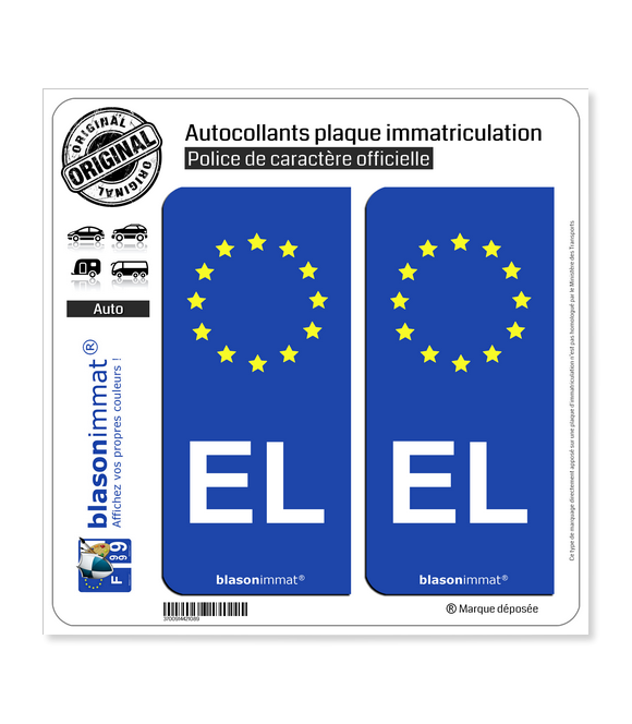 2 autocollants stickers plaque immatriculation pays France Europe couleur  bleu - Identifiant plaque Europe