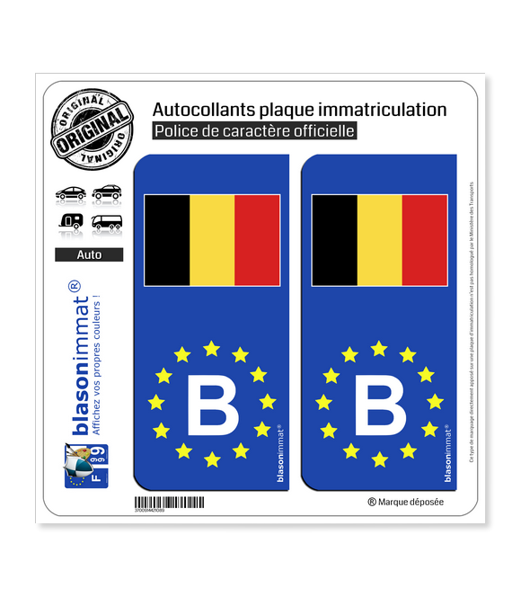 B Belgique Drapeau - Identifiant Européen | Autocollant plaque immatriculation