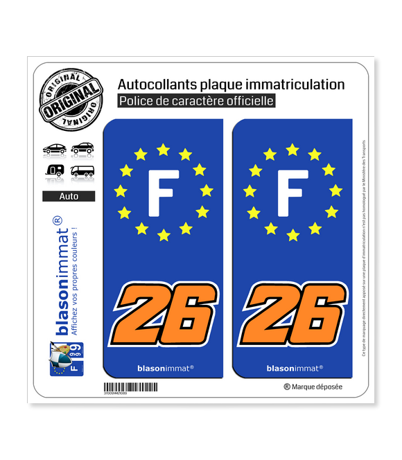 F 26 Daniel Pedrosa - Identifiant Européen  | Autocollant plaque immatriculation