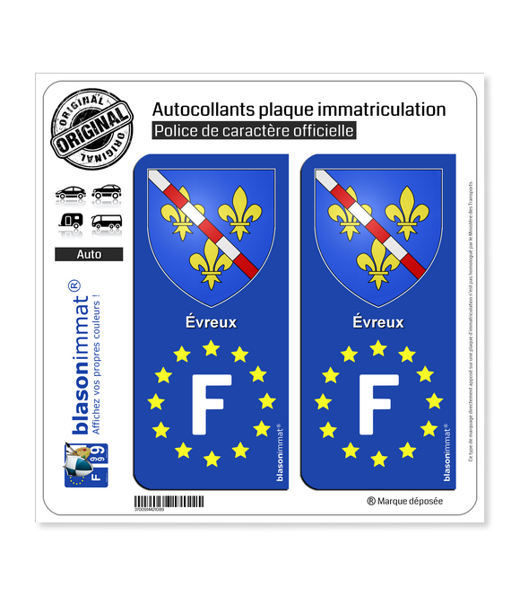 F Evreux Armoiries - Identifiant Européen | Autocollant plaque immatriculation