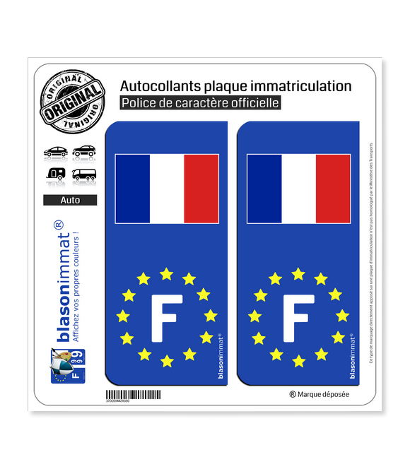 F France Drapeau - Identifiant Européen | Autocollant plaque immatriculation