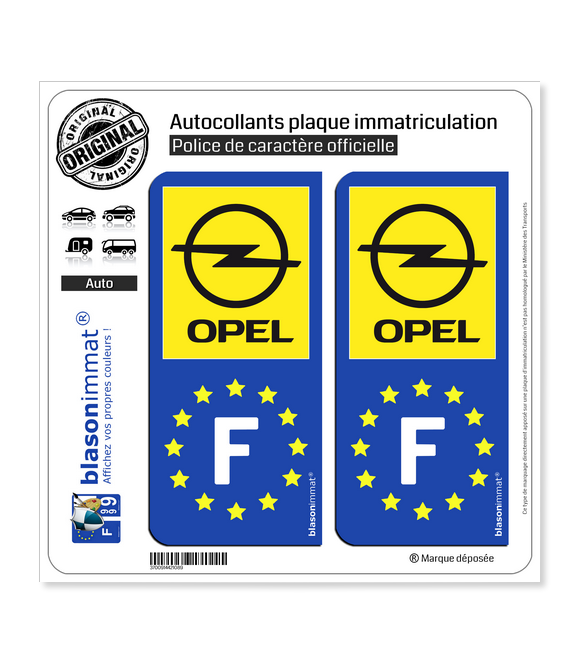 F Opel - Identifiant Européen | Autocollant plaque immatriculation