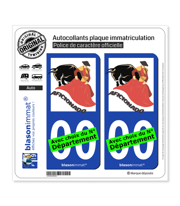 Aficionados - Tauromachie | Autocollant plaque immatriculation