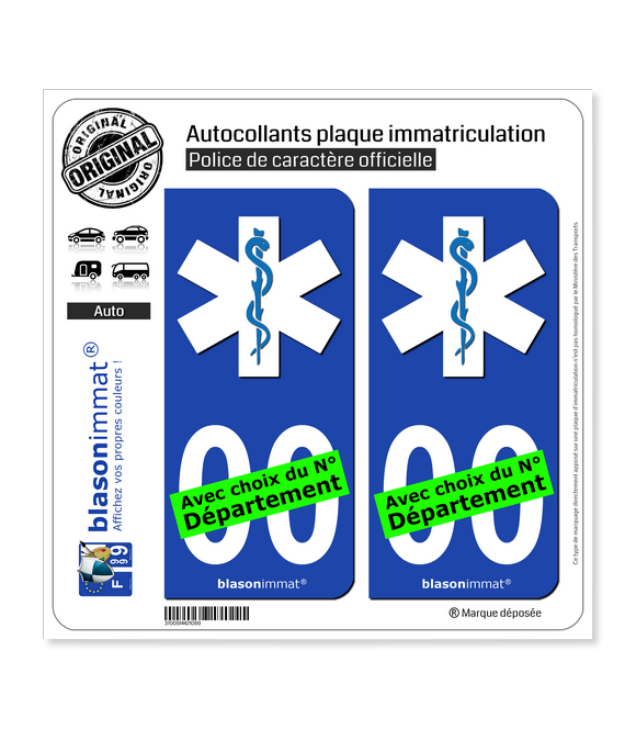 Ambulancier - Etoile de Vie | Autocollant plaque immatriculation