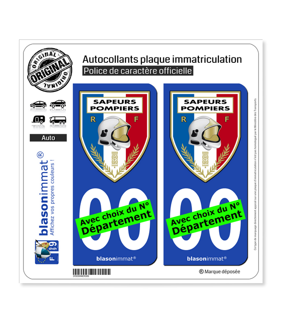 Sapeurs-Pompiers - Blason | Autocollant plaque immatriculation