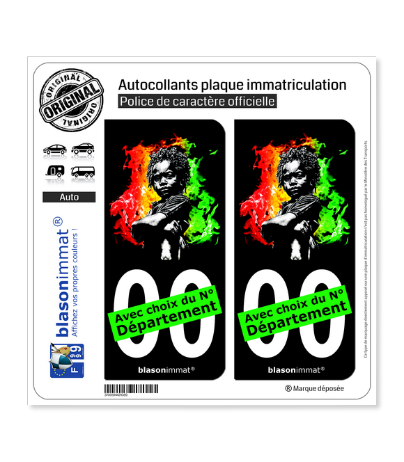 Baby Rasta - Fond Noir | Autocollant plaque immatriculation