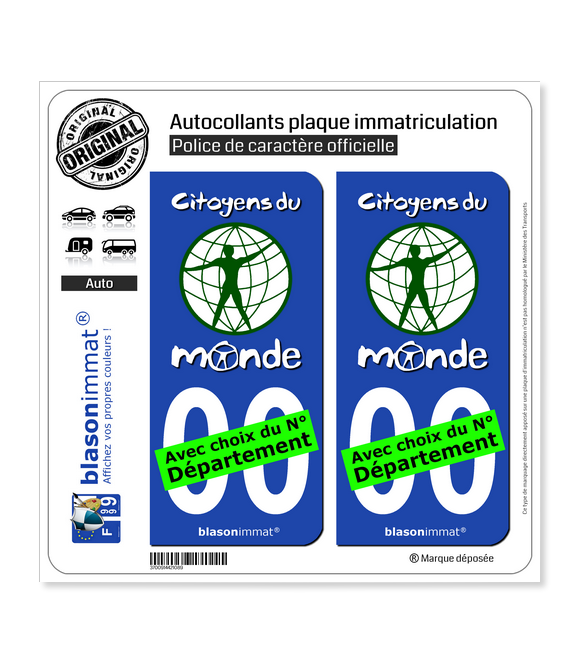 Citoyens du Monde | Autocollant plaque immatriculation