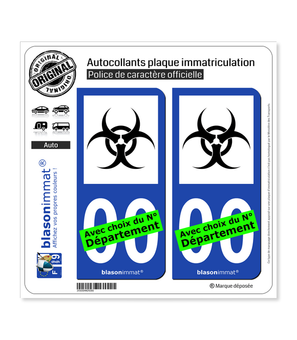 Danger Biologique - Symbole | Autocollant plaque immatriculation