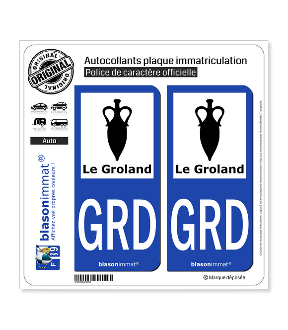 GRD Le Groland - Armoiries | Autocollant plaque immatriculation