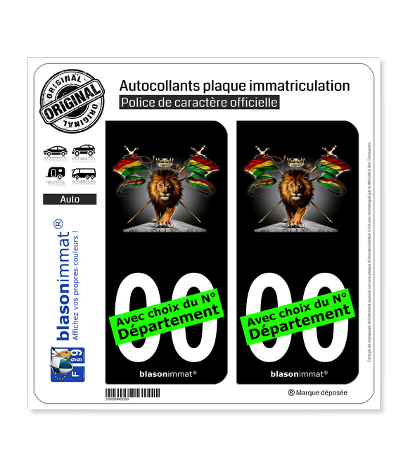 Lion Reggae - Black | Autocollant plaque immatriculation