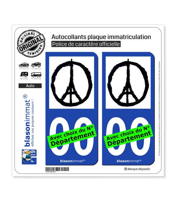 Peace For Paris | Autocollant plaque immatriculation