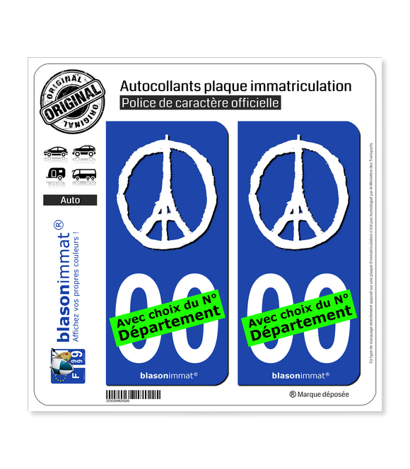 Peace For Paris - White | Autocollant plaque immatriculation