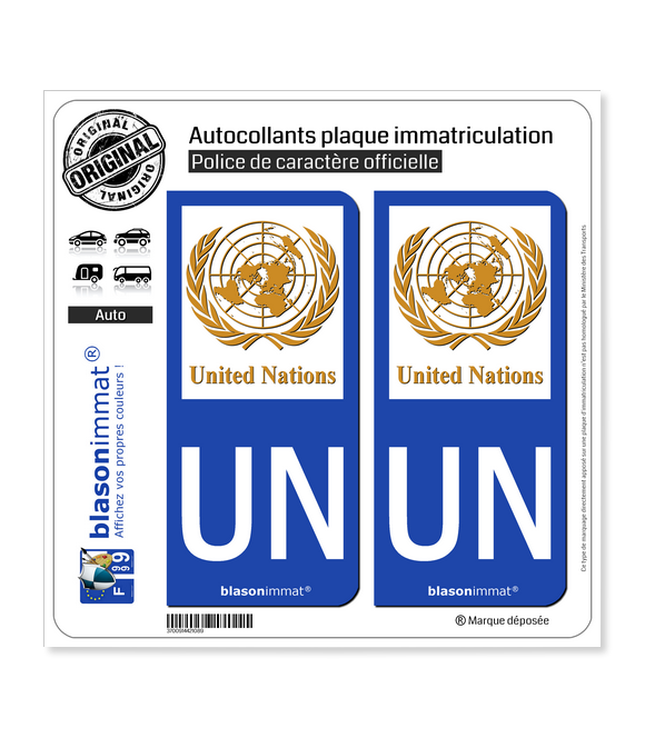 UN United Nations | Autocollant plaque immatriculation