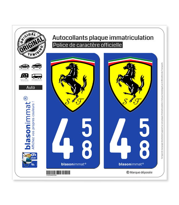 458 Ferrari - Blason | Autocollant plaque immatriculation