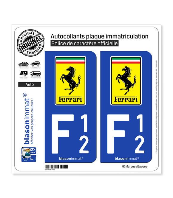 F12 Ferrari - Macaron | Autocollant plaque immatriculation