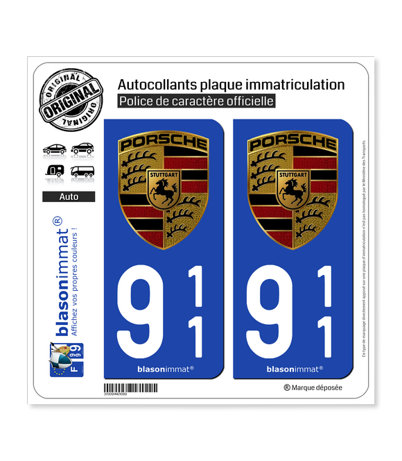 911 Porsche | Autocollant plaque immatriculation