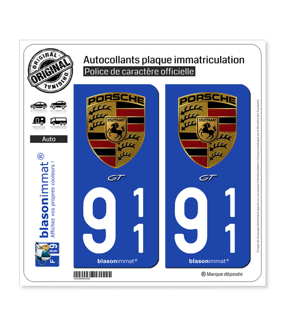 911 Porsche - GT | Autocollant plaque immatriculation