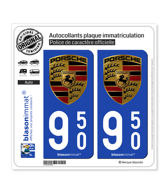 950 Porsche | Autocollant plaque immatriculation