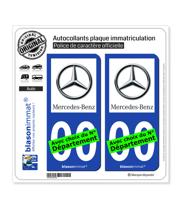 2 Stickers autocollant plaque d immatriculation Mercedes