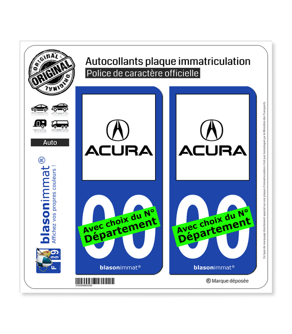 Acura | Autocollant plaque immatriculation