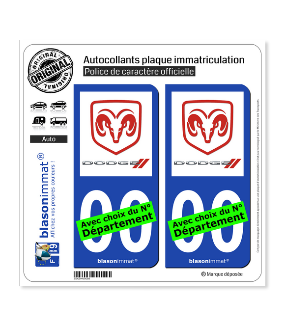 Dodge | Autocollant plaque immatriculation