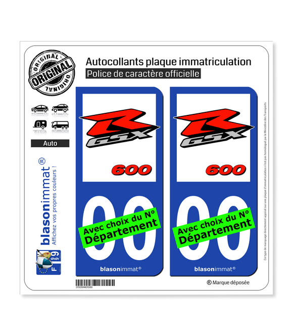Suzuki - GSXR 600 | Autocollant plaque immatriculation