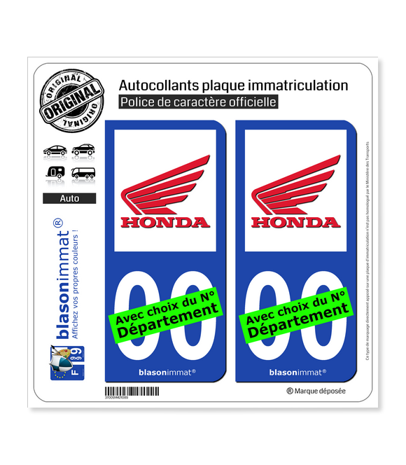 Honda - Moto II | Autocollant plaque immatriculation