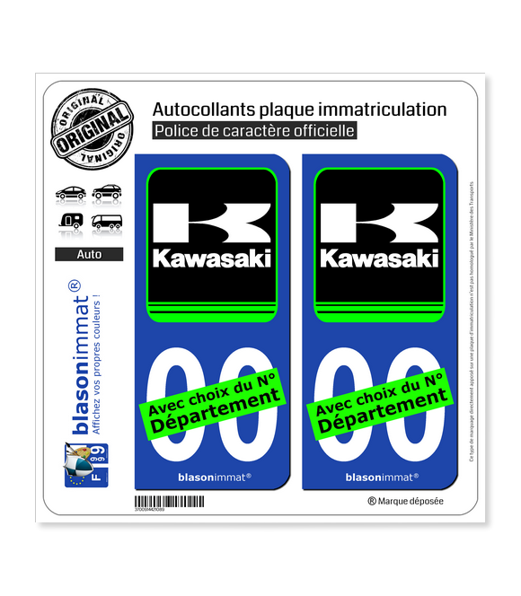 Kawasaki - Motors | Autocollant plaque immatriculation
