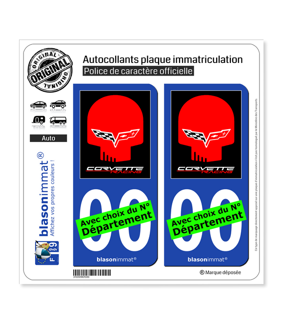 Corvette - Racing | Autocollant plaque immatriculation