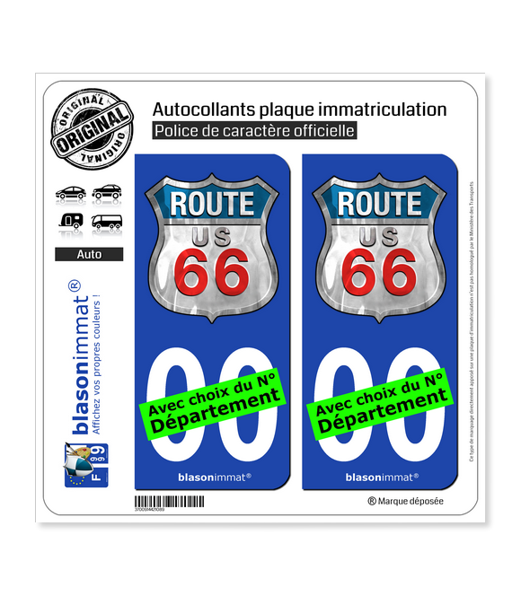 US Route 66 | Autocollant plaque immatriculation