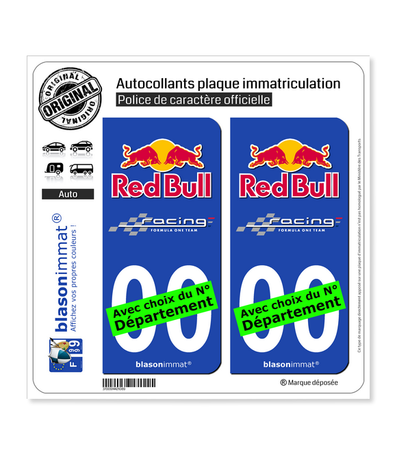 Red Bull - Formula One Team | Autocollant plaque immatriculation