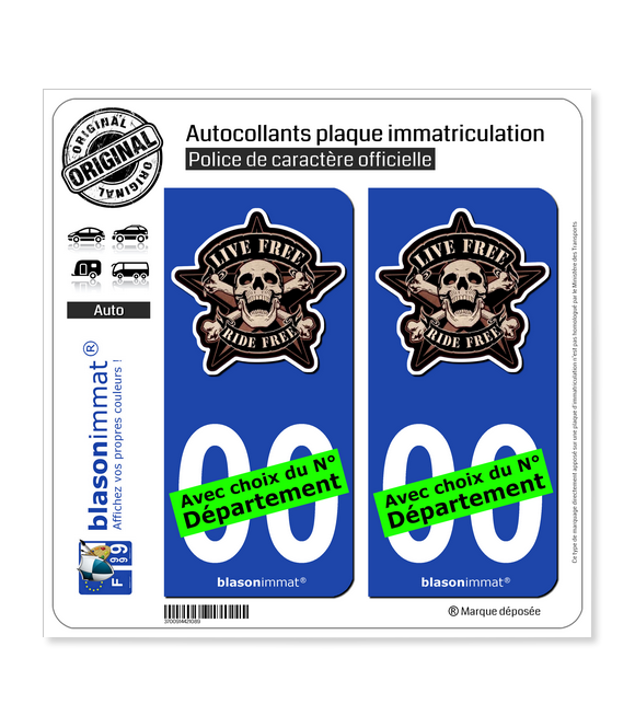 Live Free Ride Free | Autocollant plaque immatriculation