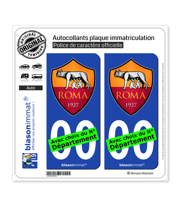 AS Roma - Football Club | Autocollant plaque immatriculation