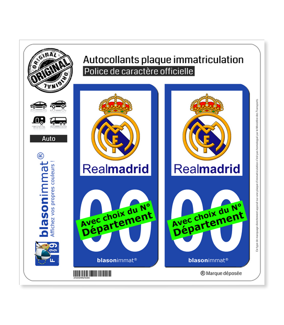 Real de Madrid - Football Club | Autocollant plaque immatriculation