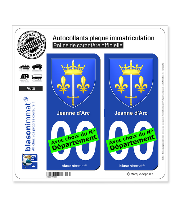 Jeanne d'Arc - Armoiries | Autocollant plaque immatriculation