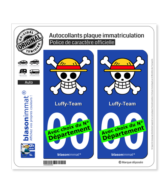 Luffy-Team | Autocollant plaque immatriculation