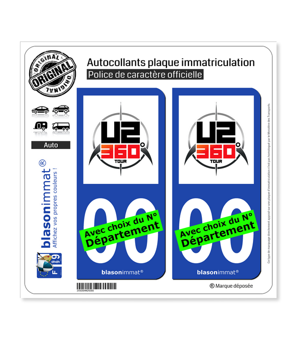 U2 - 360° Tour | Autocollant plaque immatriculation