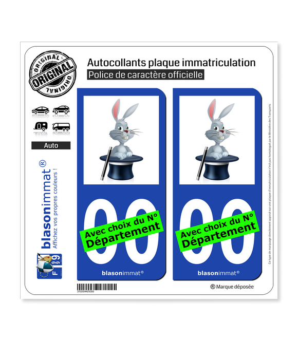 Magie - Chapeau Lapin | Autocollant plaque immatriculation