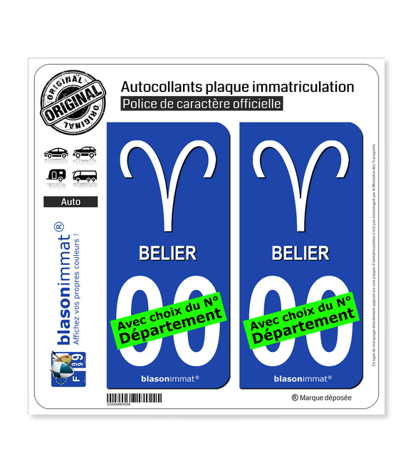 Bélier - Symbole | Autocollant plaque immatriculation