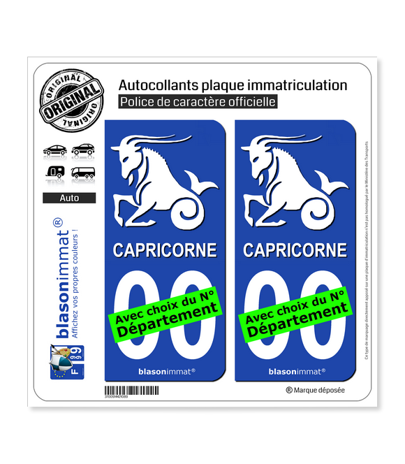 Capricorne - Emblème | Autocollant plaque immatriculation