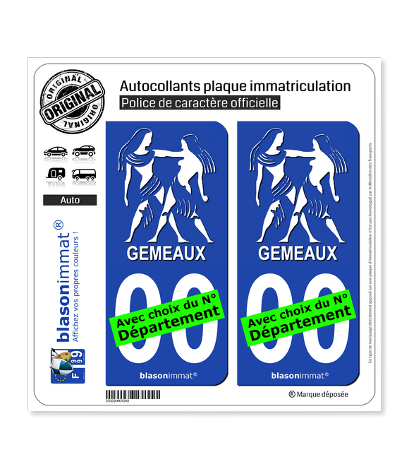 Gémeau - Emblème | Autocollant plaque immatriculation