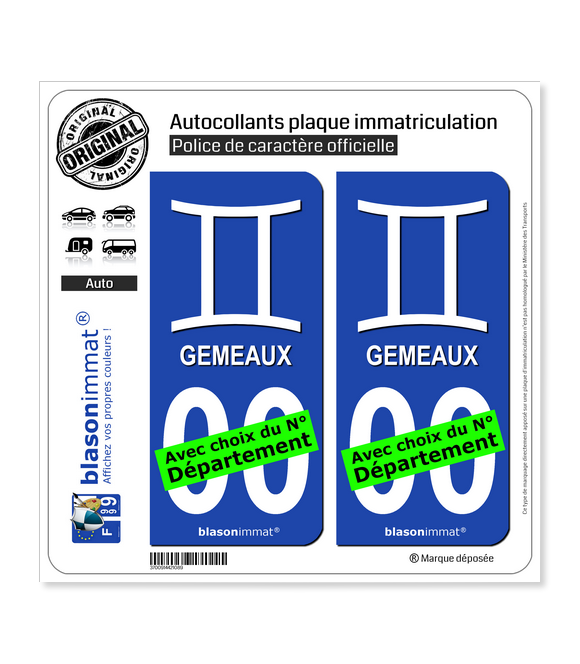 Gémeau - Symbole | Autocollant plaque immatriculation