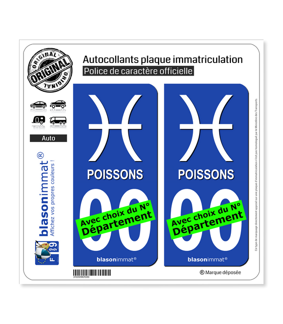 Poissons - Symbole | Autocollant plaque immatriculation